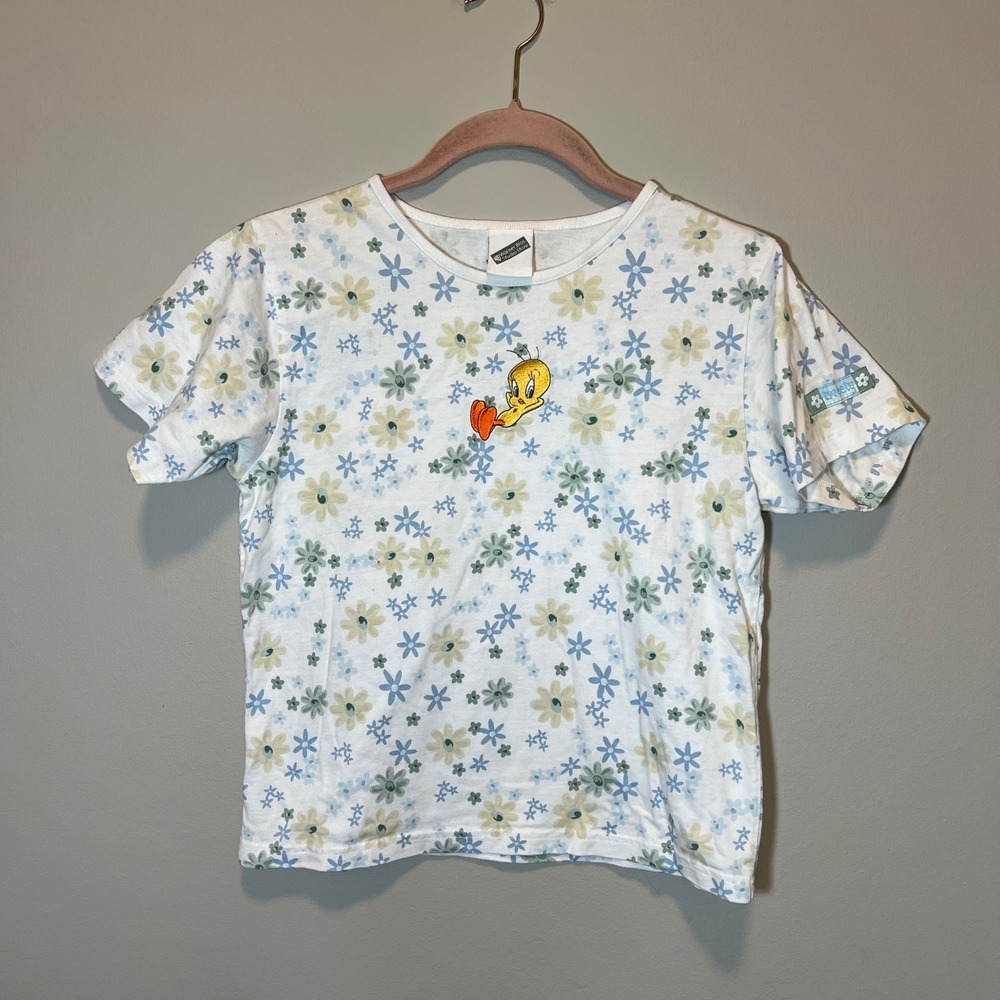 Vintage 2000 Warner Bros Studio Store Tweety Bird Floral T-Shirt Girls XL 14/16
